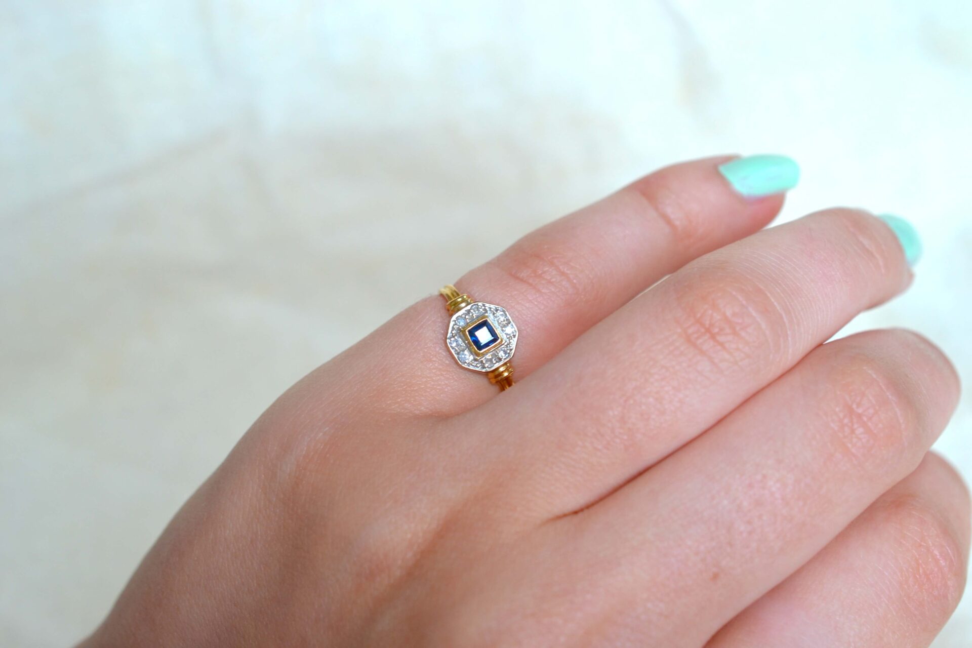Bague octogonale Saphir et Diamants