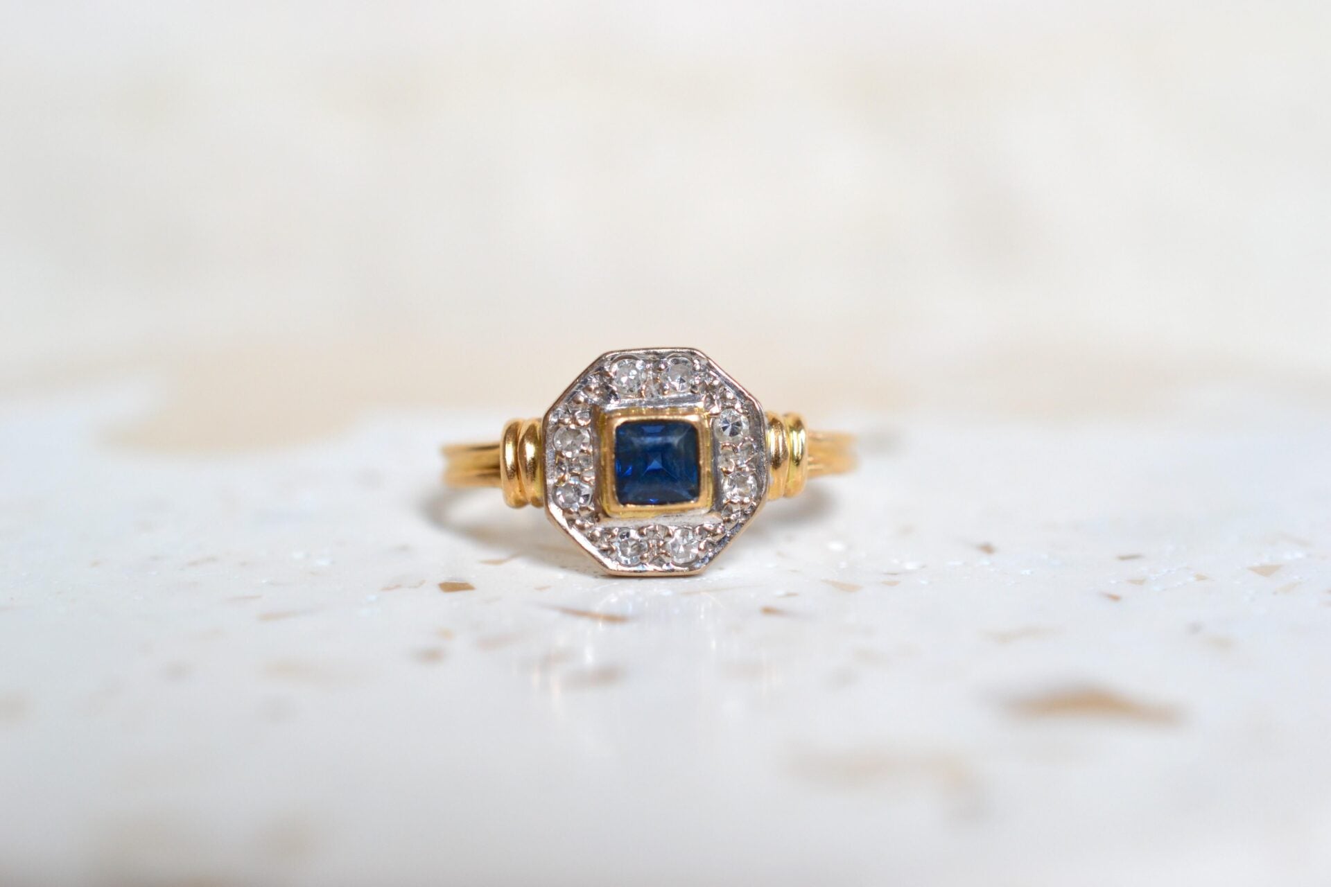 Bague octogonale Saphir et Diamants
