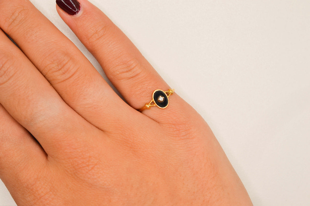Bague ovale plaque Onyx & Diamant