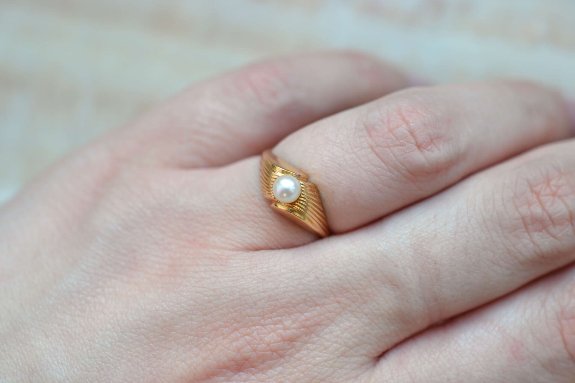 Bague striée Perle