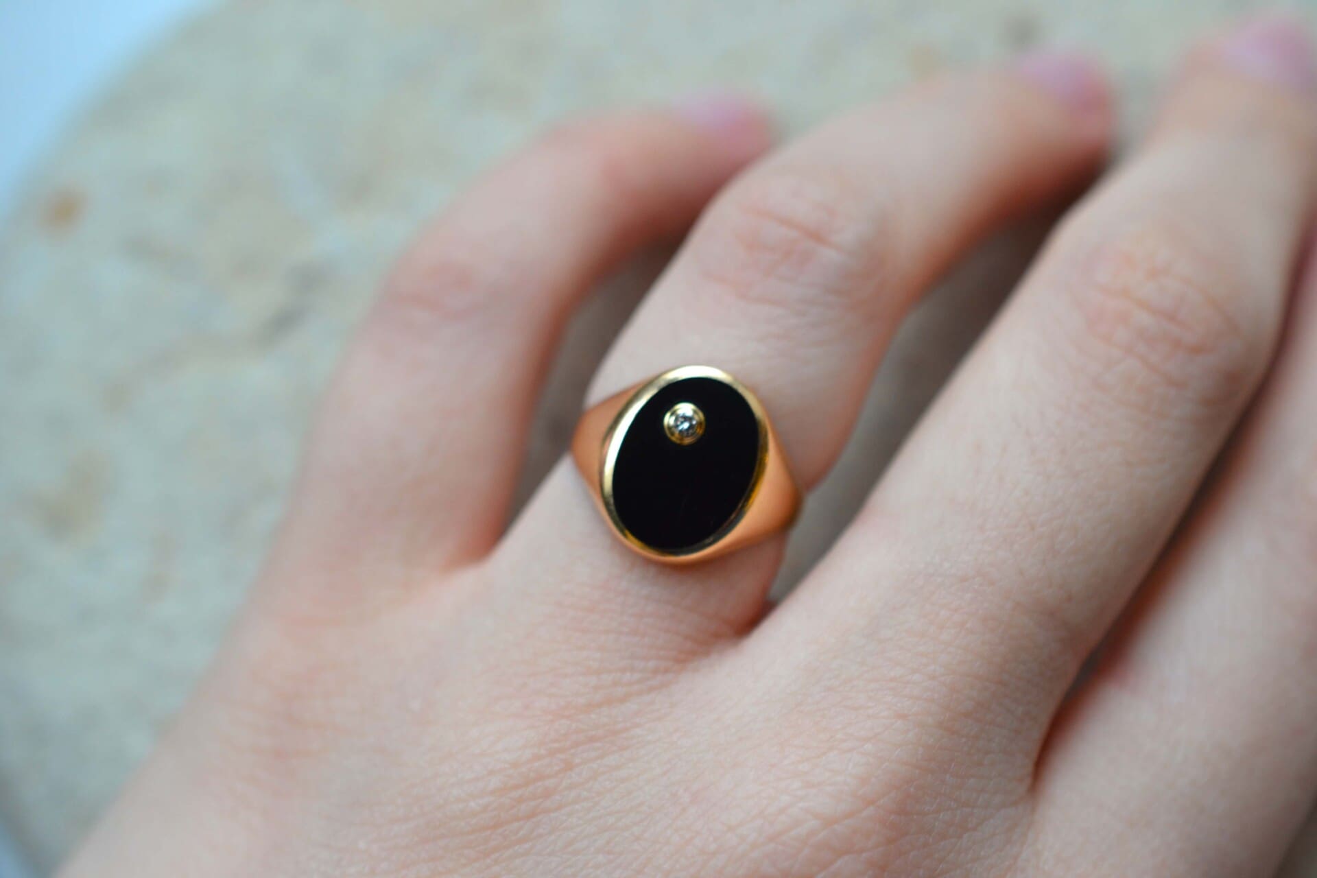Bague plaque Onyx et Diamant