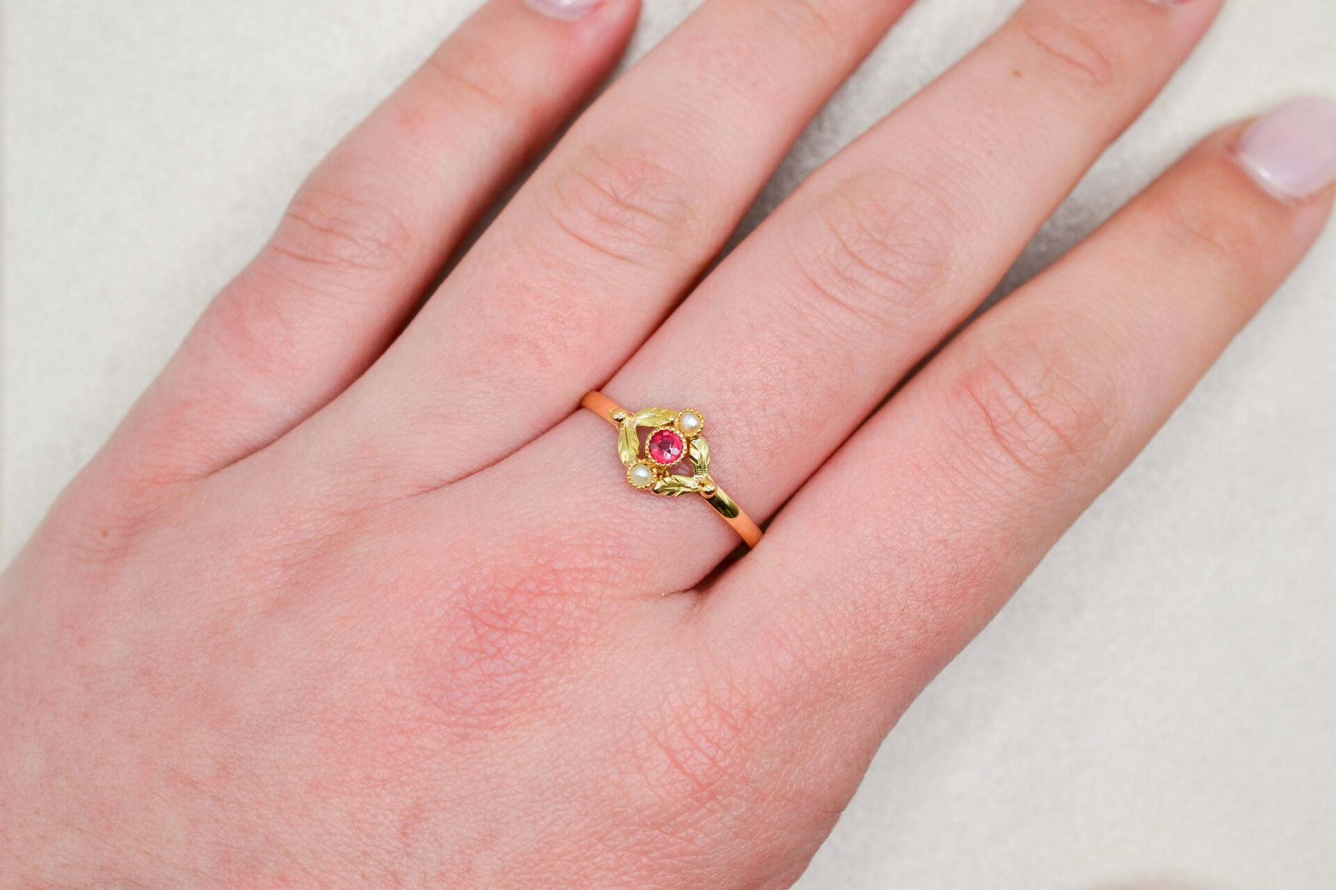 Bague Art Nouveau Rubis Perles