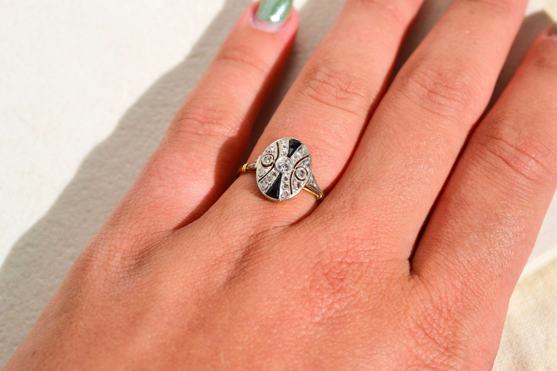 Bague Art Déco Saphir Diamants