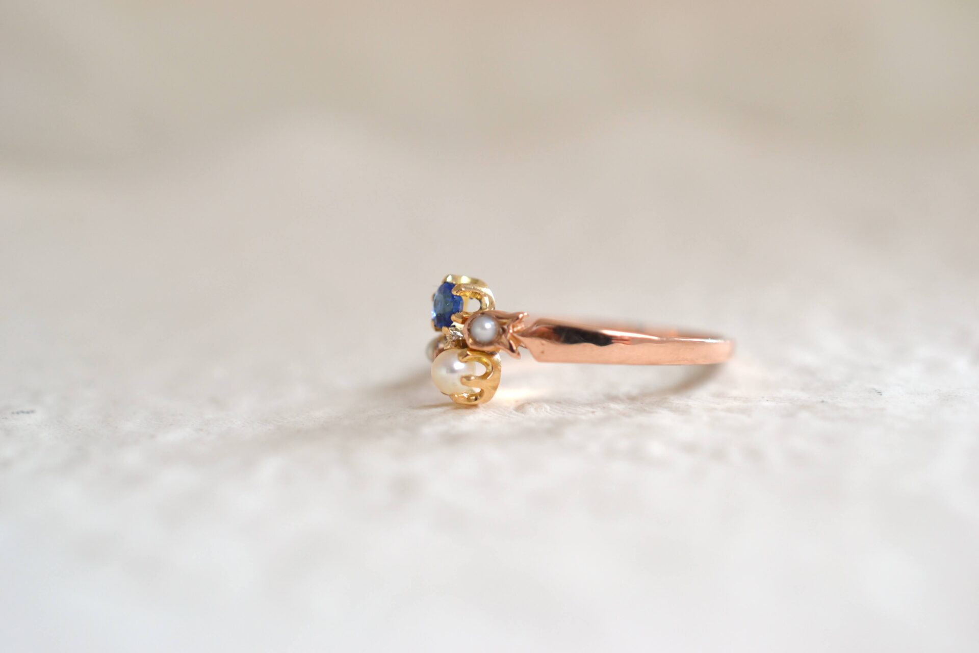 Bague Toi et Moi Saphir Perles