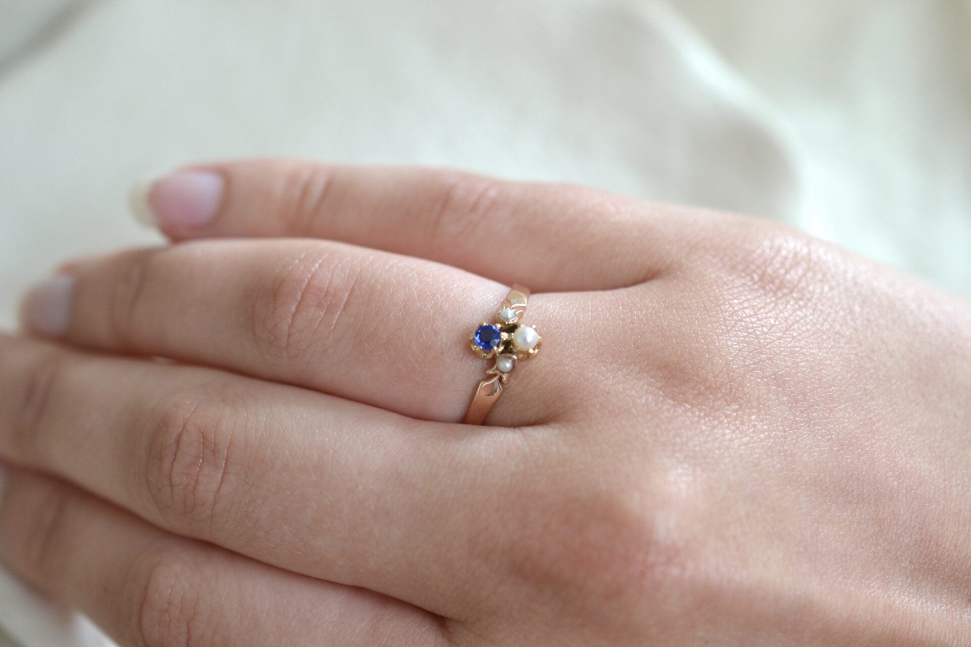 Bague Toi et Moi Saphir Perles