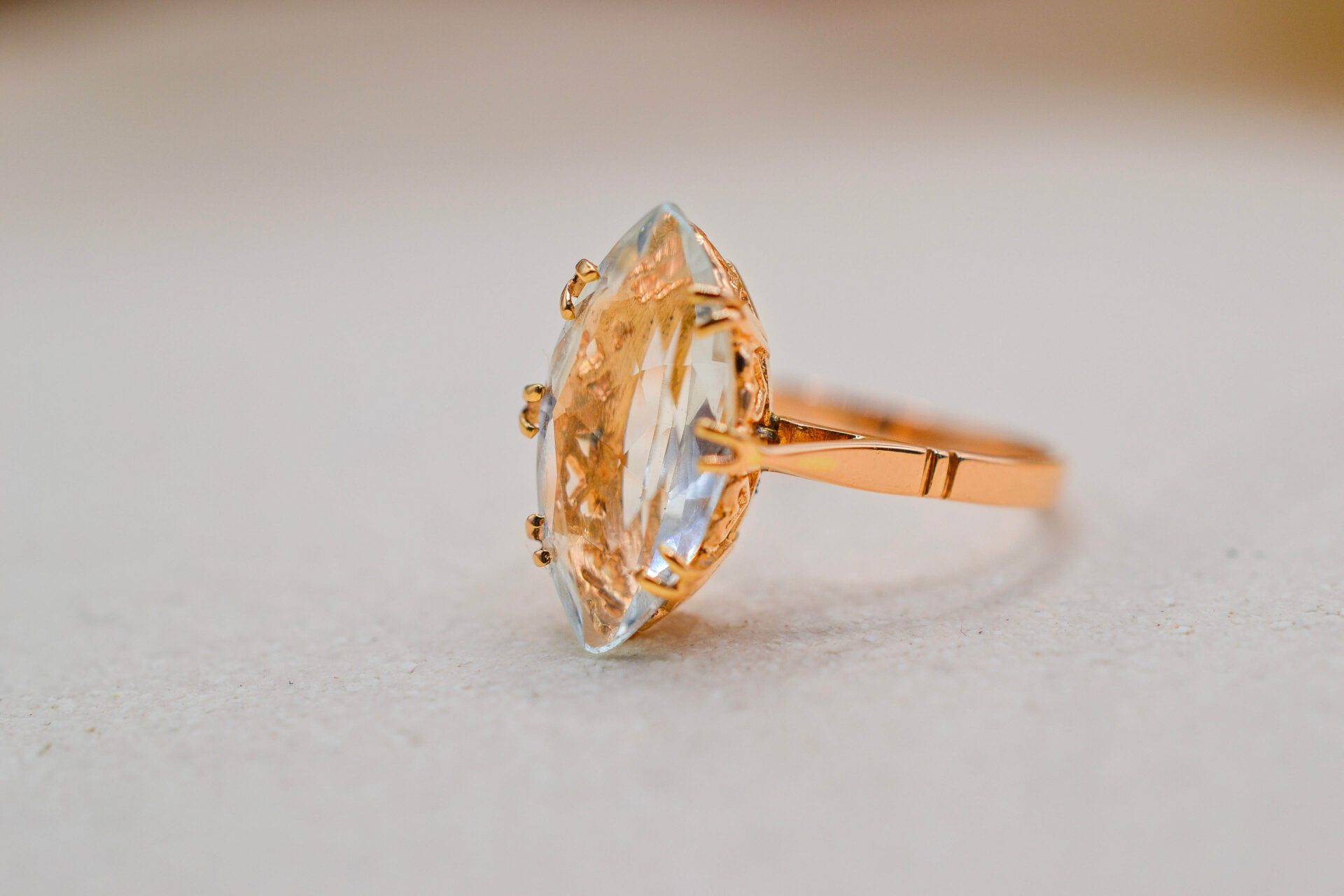 Bague Aigue-Marine taille navette