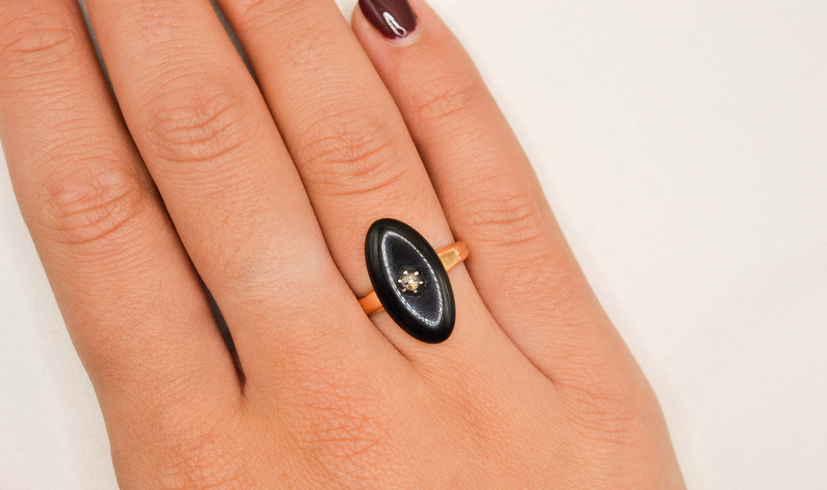 Bague mandorle Onyx & Diamant