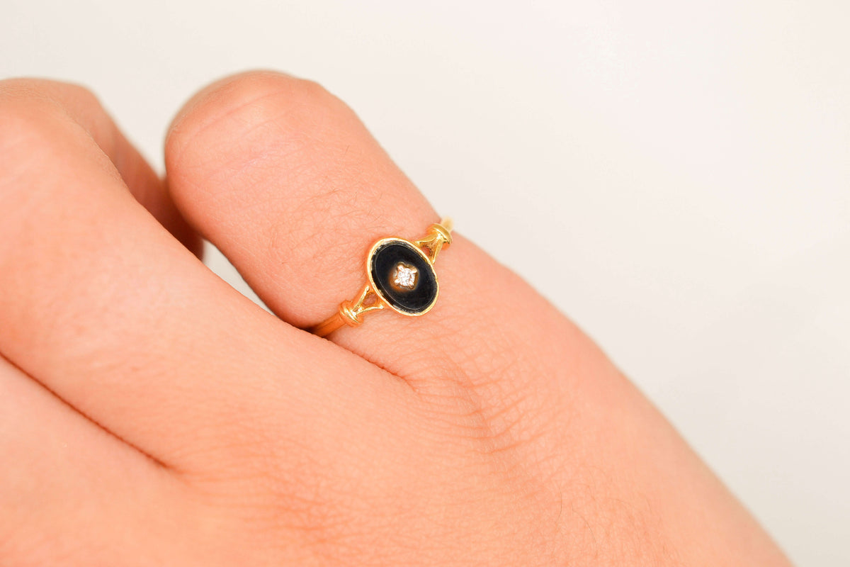 Bague ovale plaque Onyx & Diamant