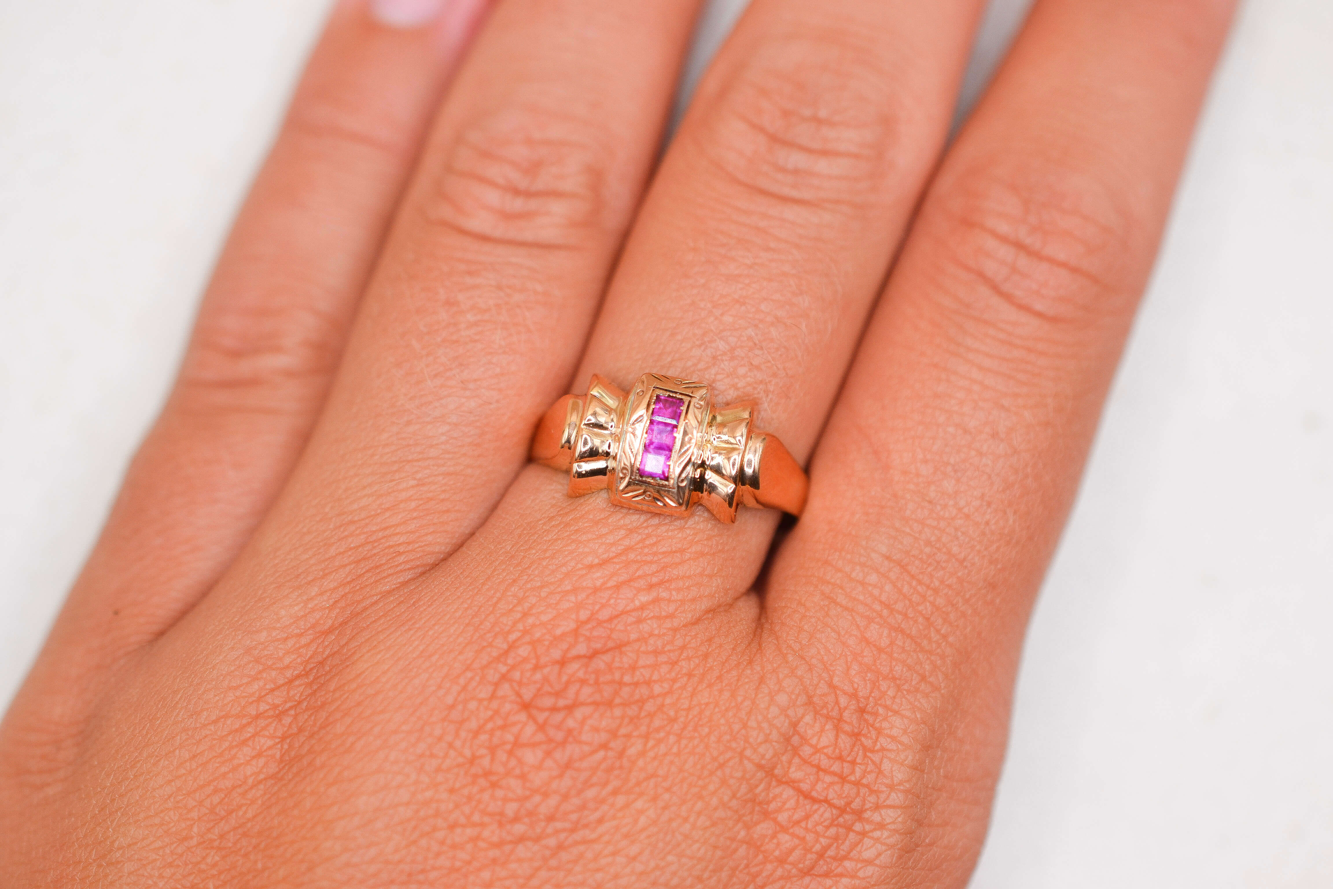Bague Tank Rubis calibrés Or rose