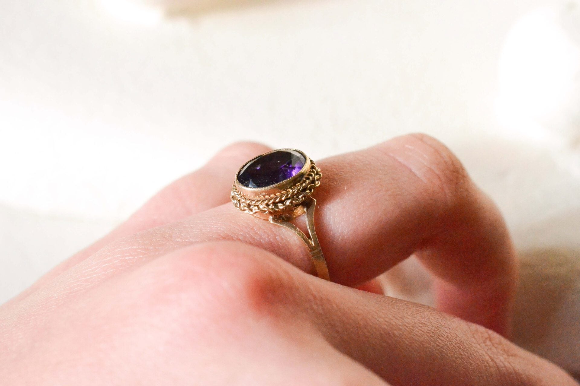 Bague Or jaune Améthyste 9K