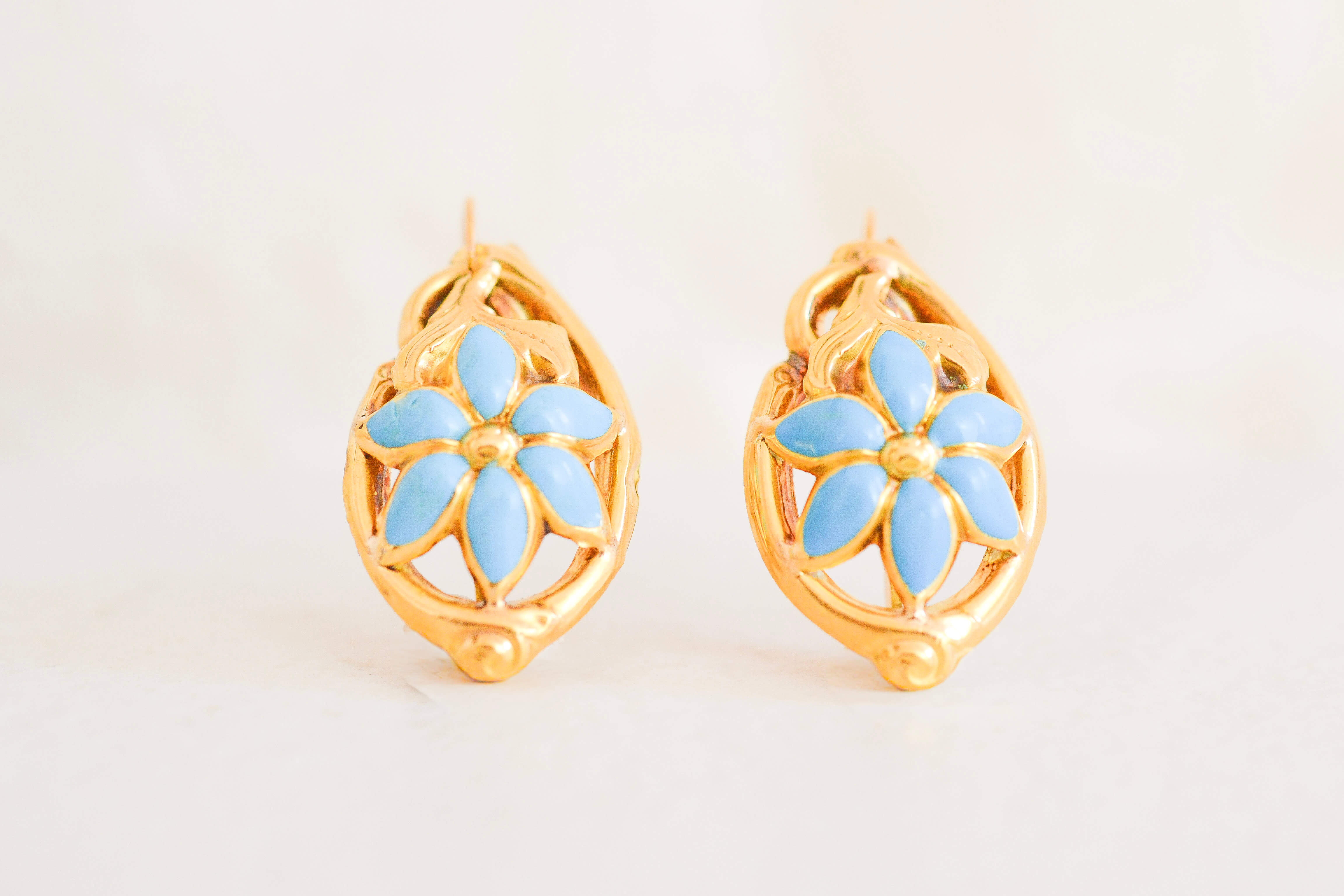 Boucles d'oreilles émail turquoise