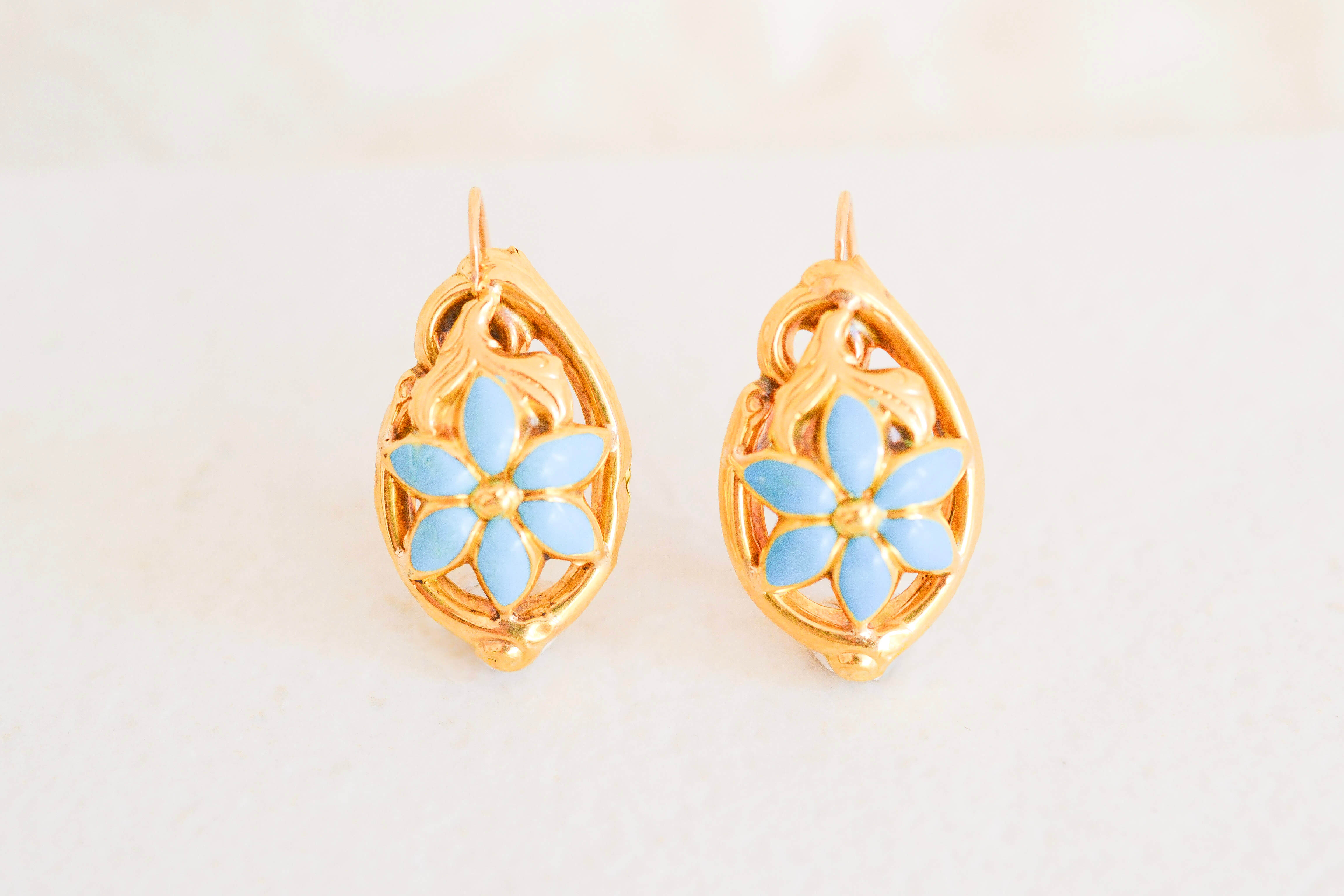 Boucles d'oreilles émail turquoise