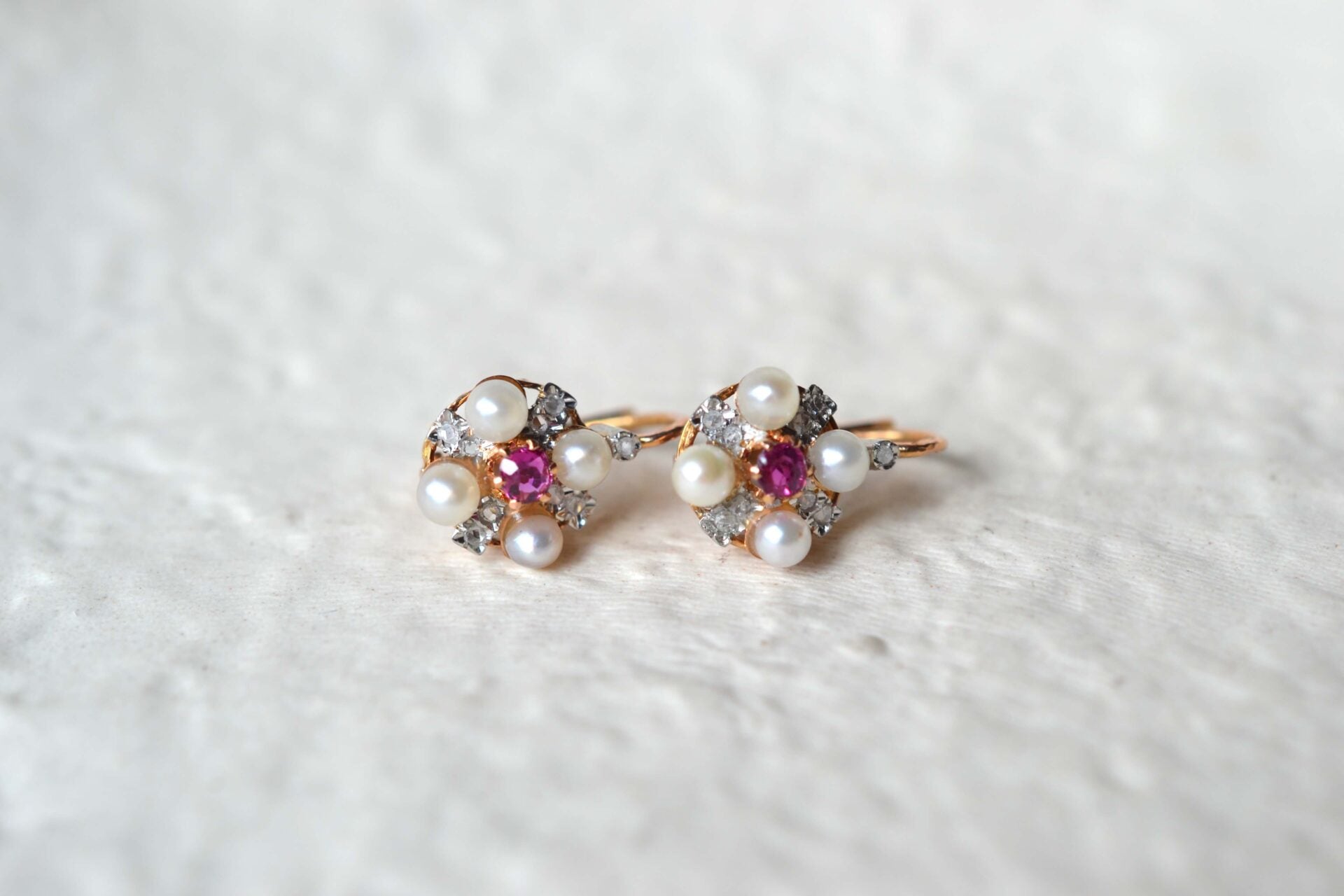Dormeuses Perles Diamants et Rubis