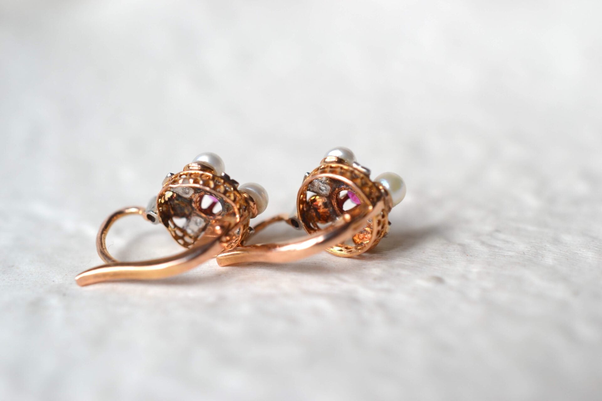 Dormeuses Perles Diamants et Rubis