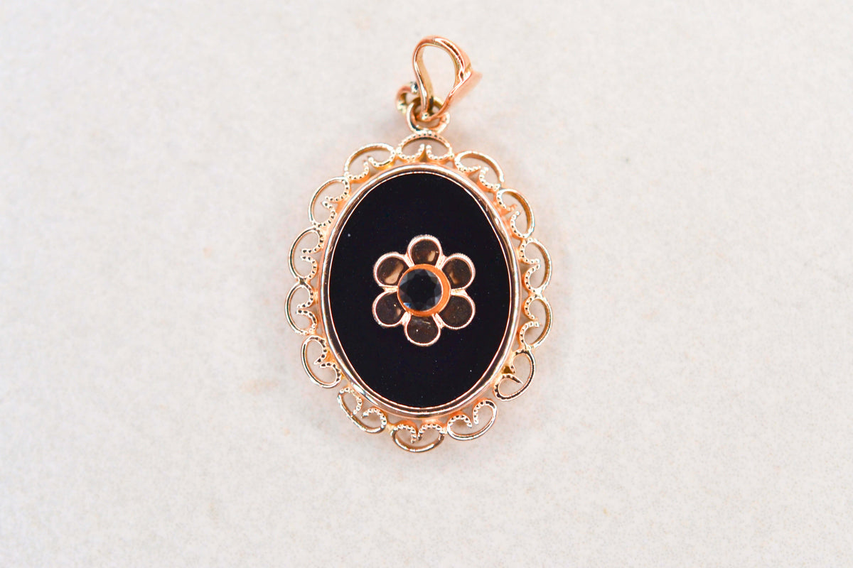Pendentif floral Onyx Or rose
