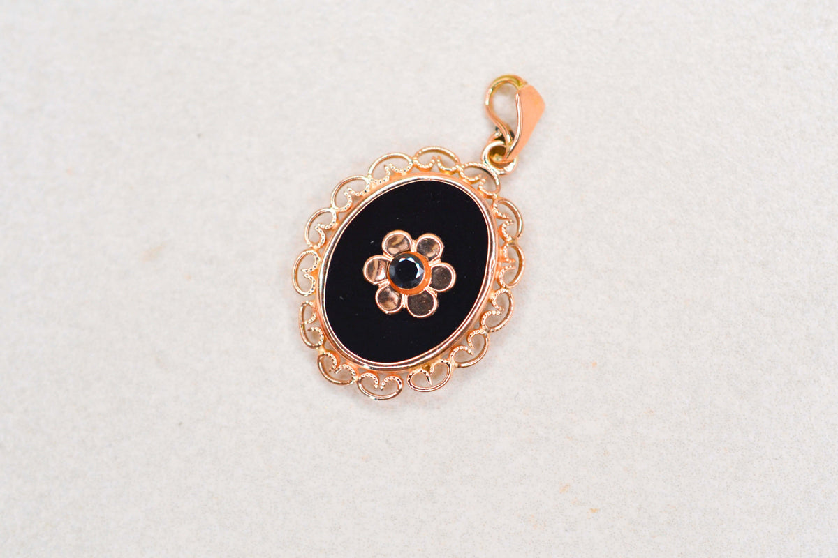 Pendentif floral Onyx Or rose