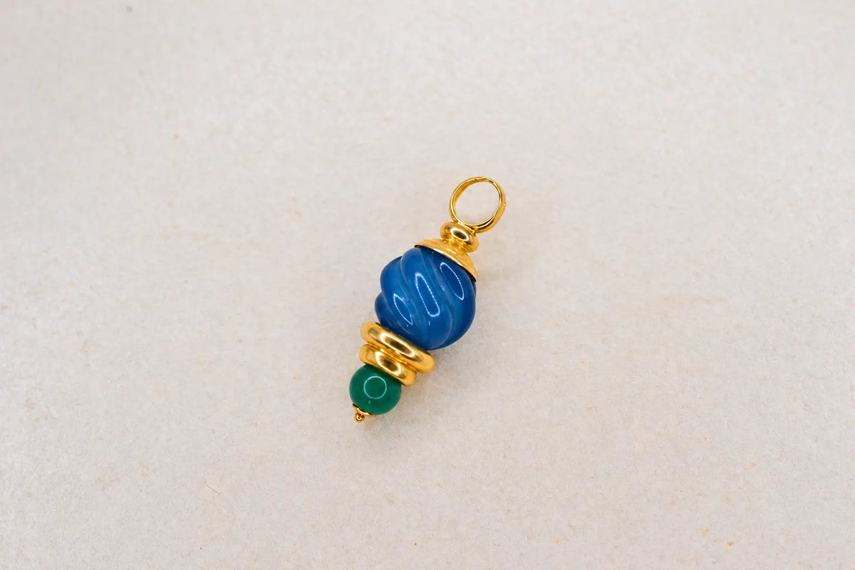 Pendentif Vintage en Or, verre bleu et vert