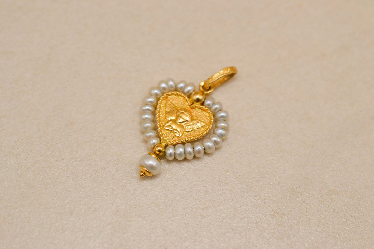 Pendentif coeur ange & Perles