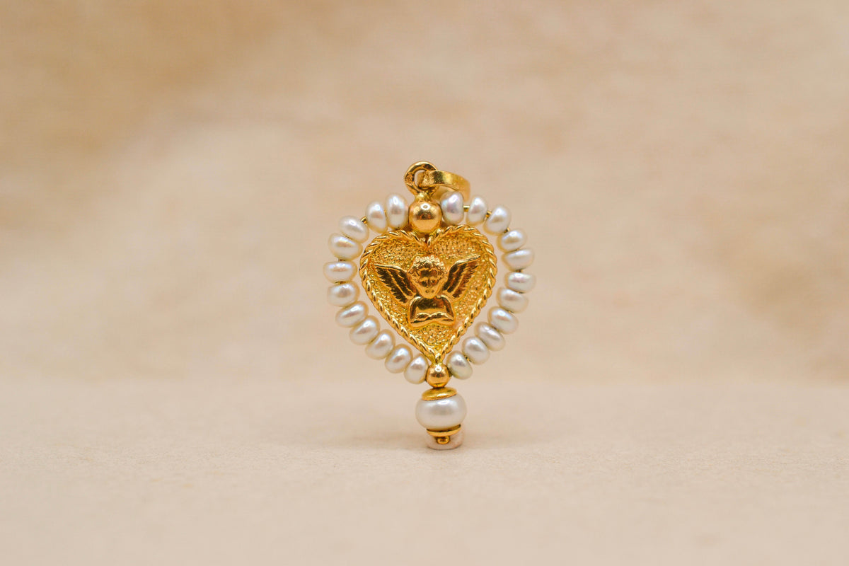 Pendentif coeur ange & Perles