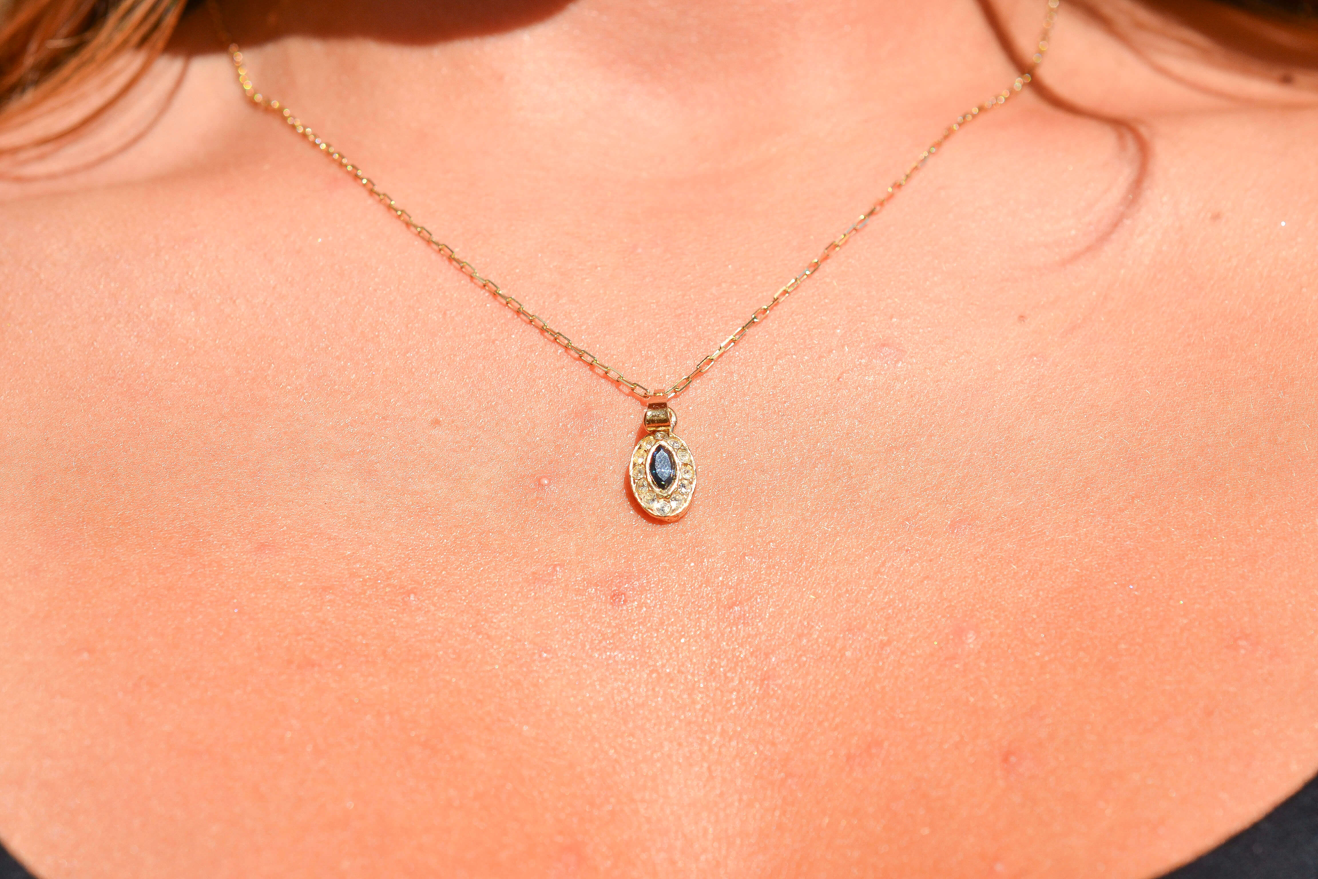 Pendentif navette Saphir Oxydes
