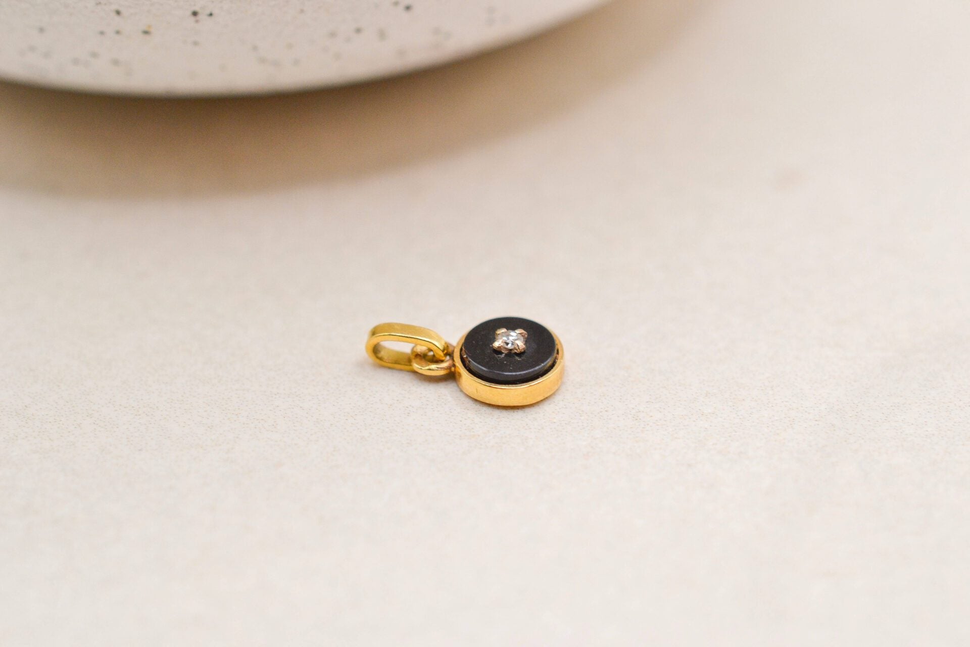 Pendentif Rond Onyx et Diamant