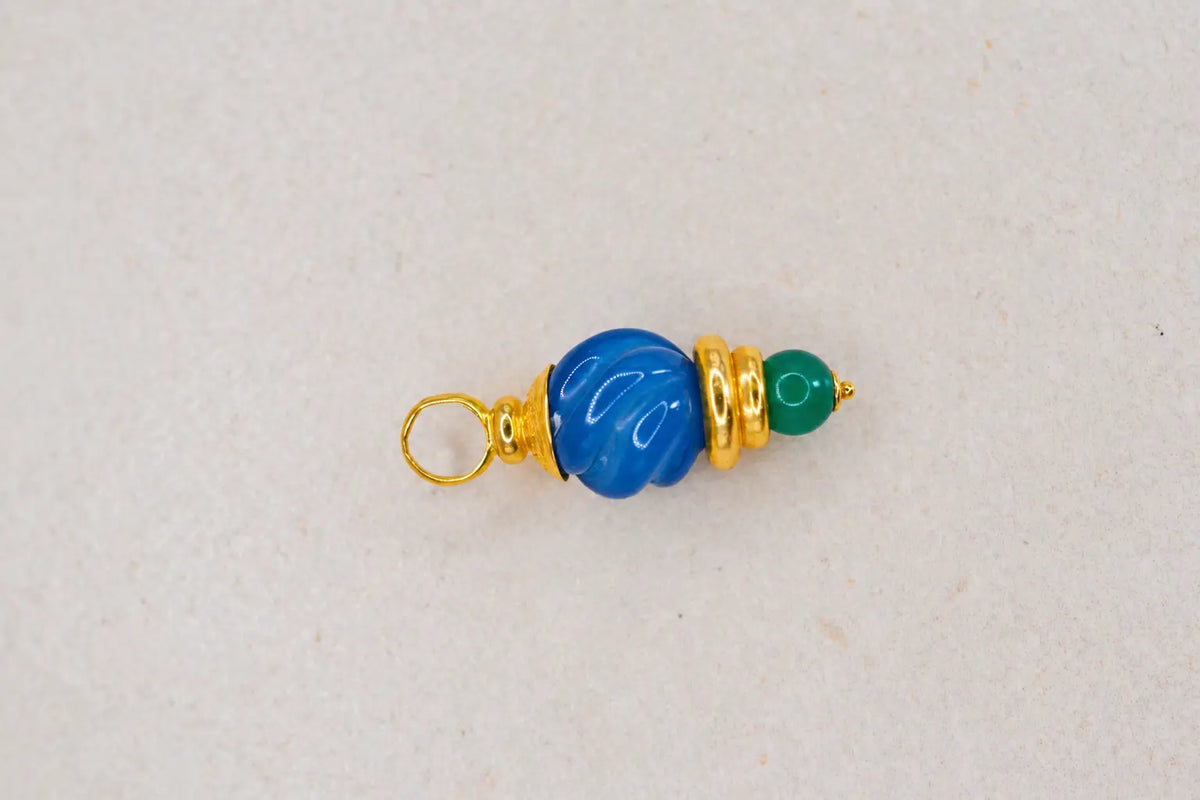 Pendentif Vintage en Or, verre bleu et vert