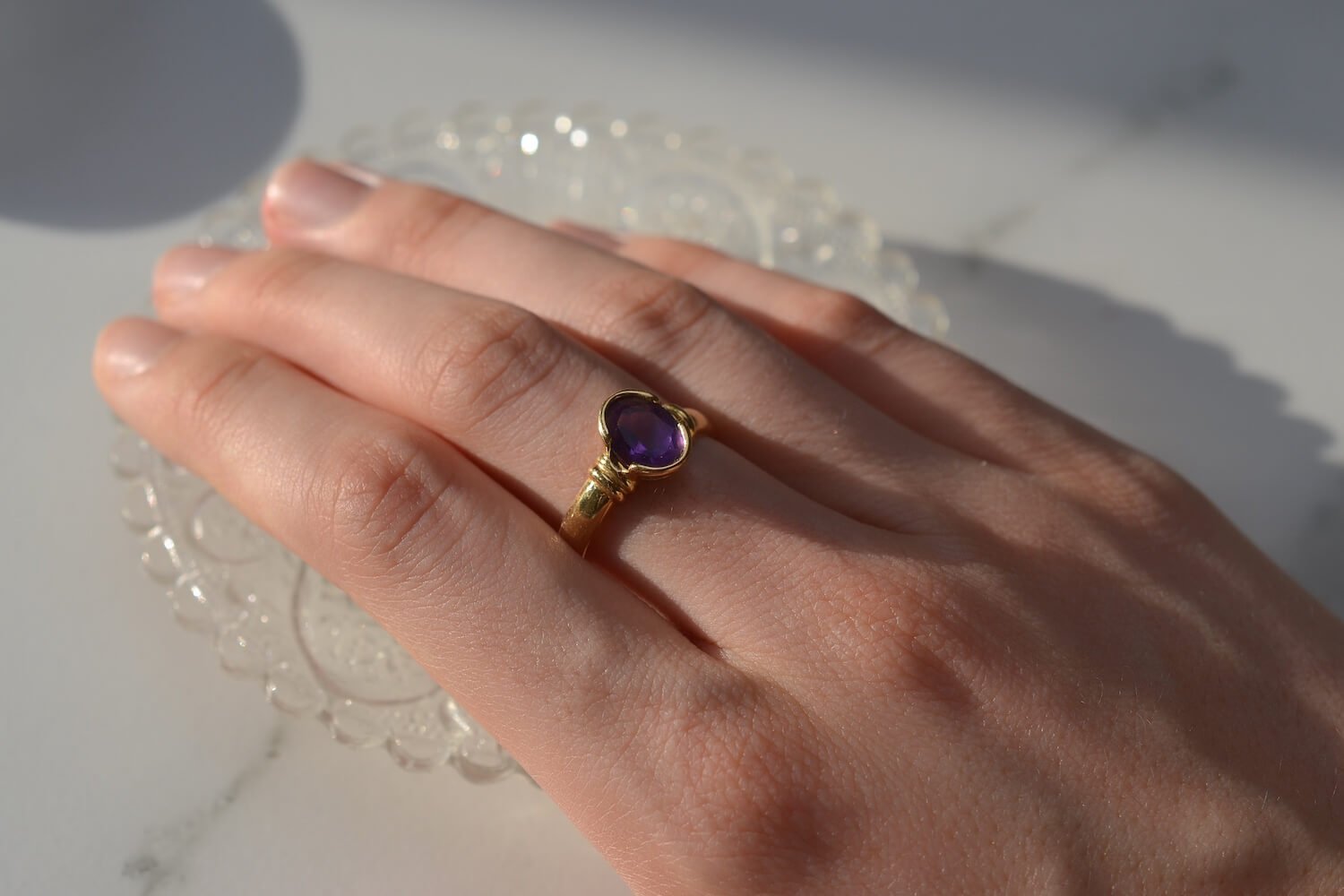 Bague Or Jaune 14 Carats – Améthyste Et Opale – Taille 6 – Rétro Moderne