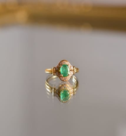 Bague Marguerite Émeraude et Diamants