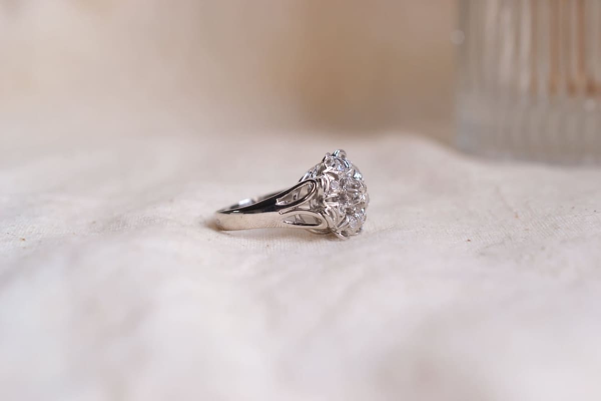 Marguerite Or blanc Diamants - bague Vintage