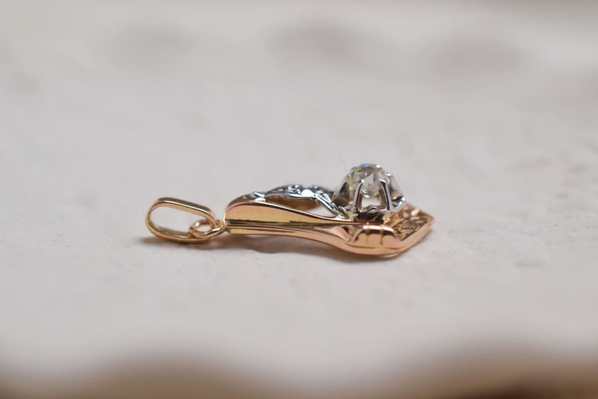 Pendentif Art Déco 2 Ors Diamant - pendentif Vintage