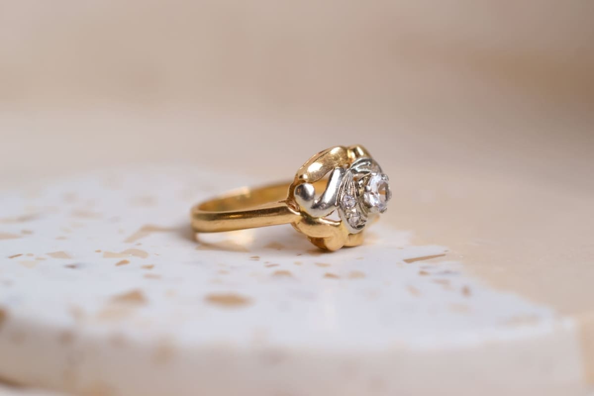 Bague Art Décor 2 Ors pierres blanches - bague Vintage