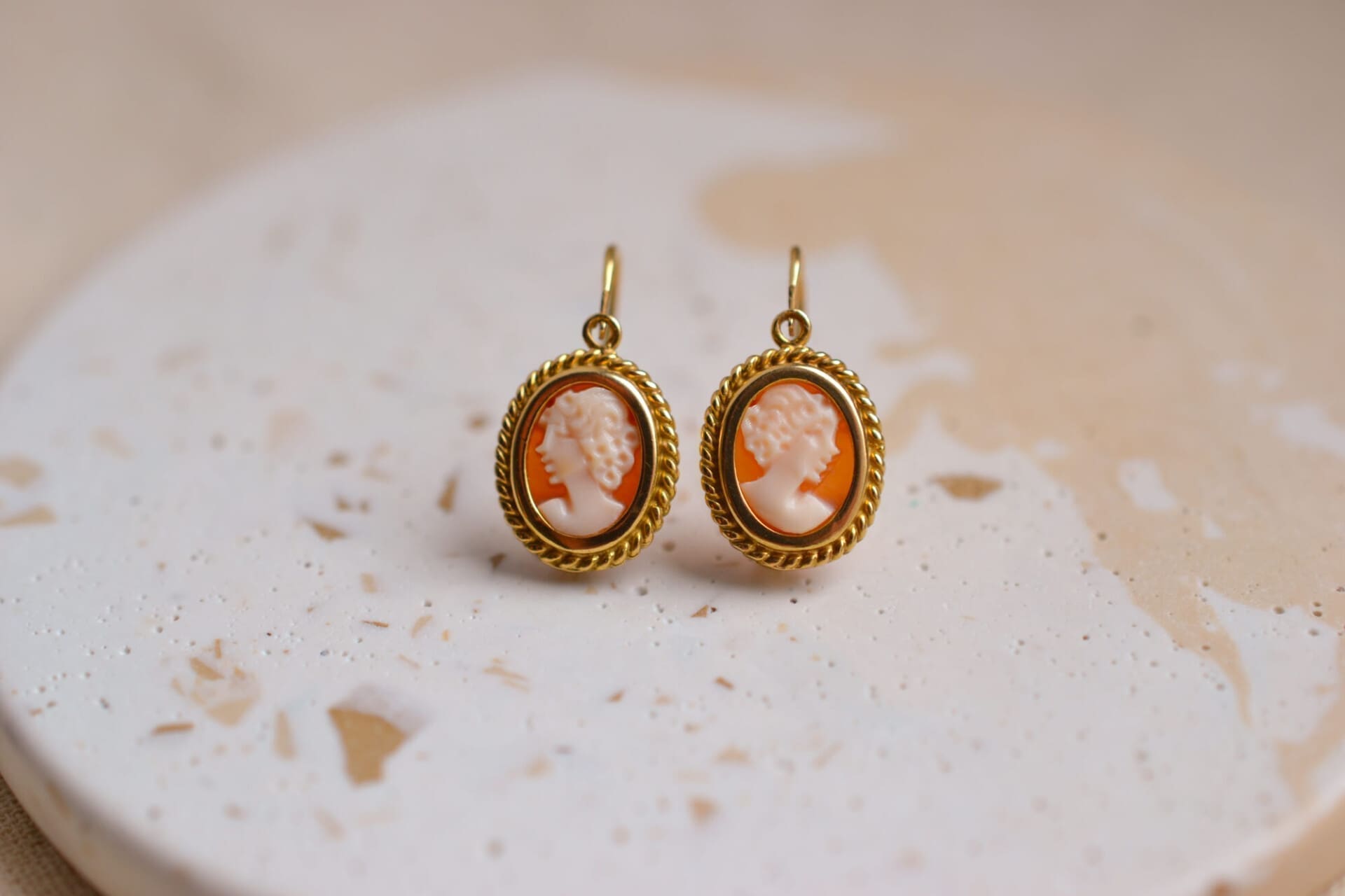 Paire de boucles d'oreilles or jaune et gris, avec roses de diamants