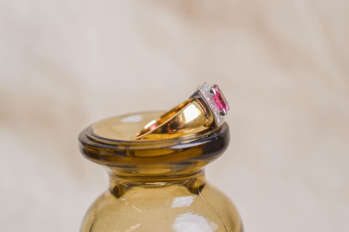 Bague 2 Ors Tourmaline et Diamants - bague Vintage