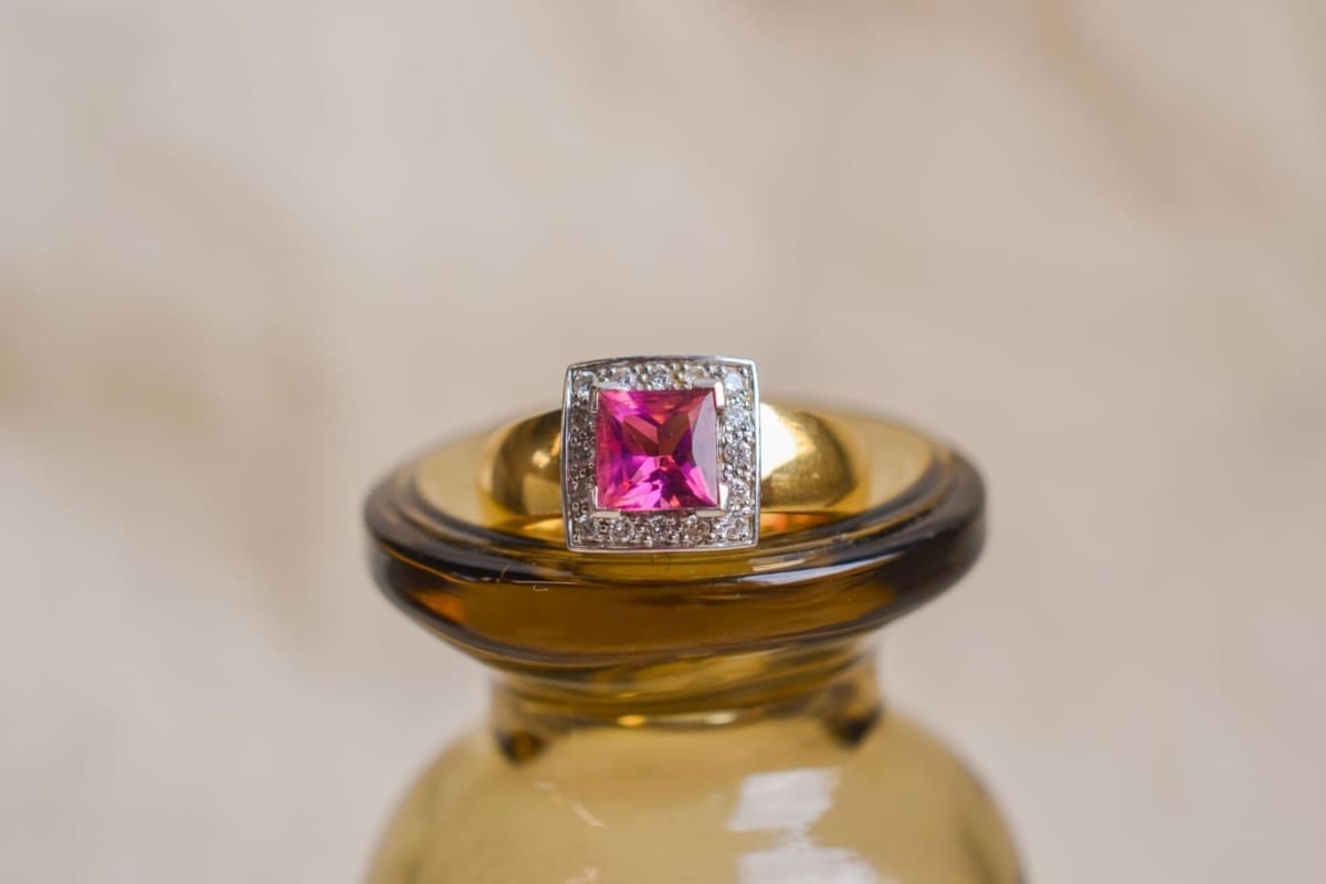 Bague 2 Ors Tourmaline et Diamants - bague ancienne