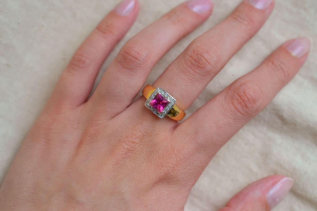 Bague 2 Ors Tourmaline et Diamants - bague de fiançailles