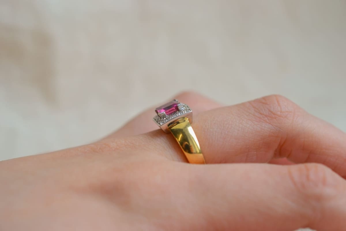 Bague 2 Ors Tourmaline et Diamants - bague de seconde main