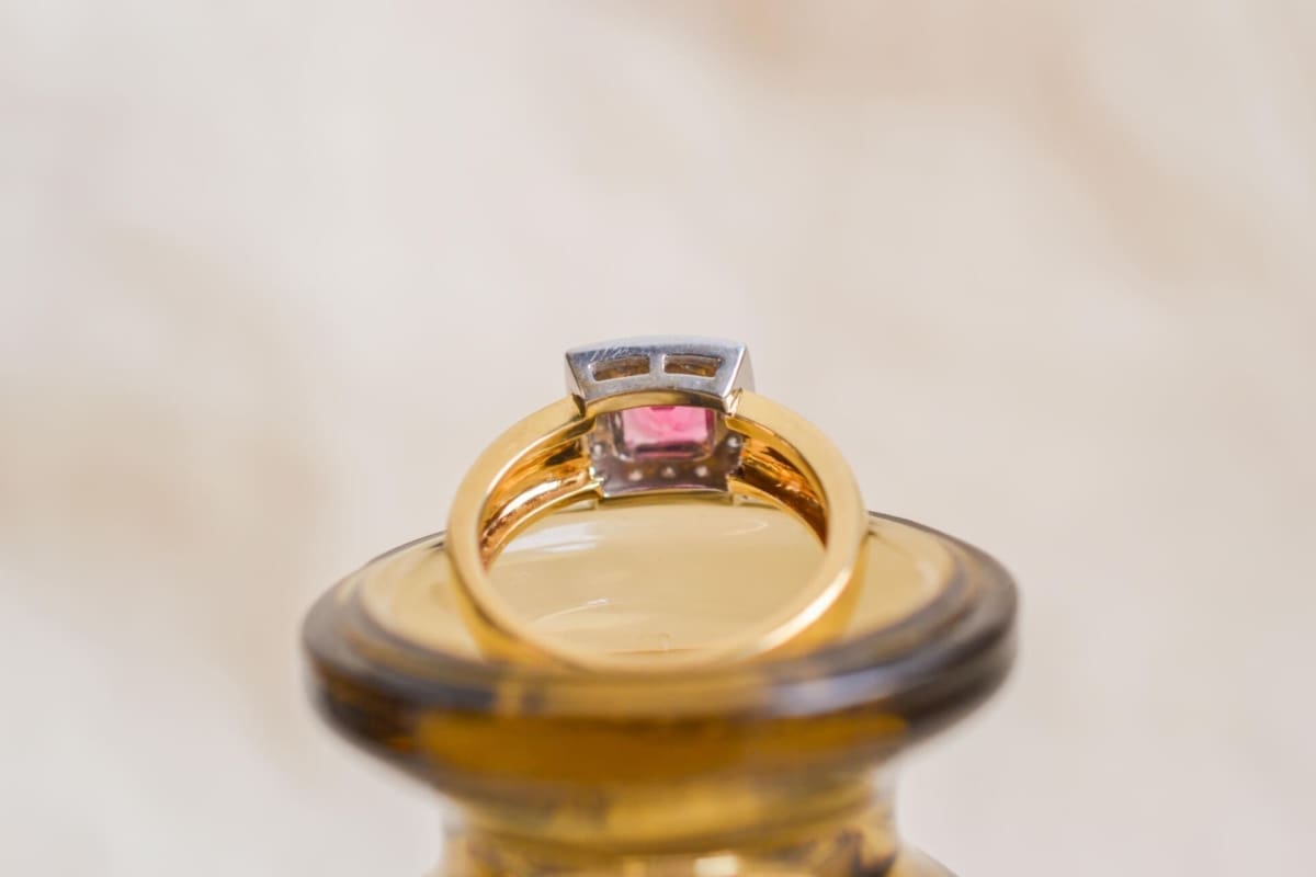 Bague 2 Ors Tourmaline et Diamants - bague unique