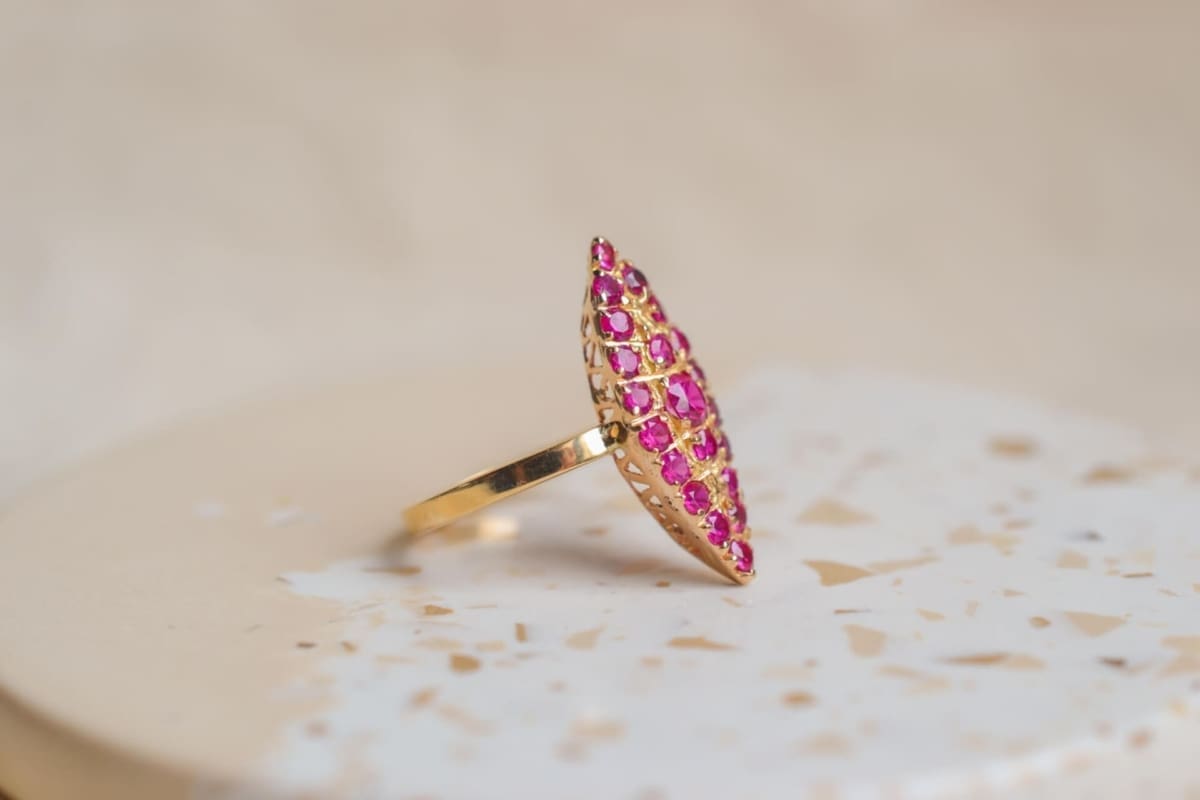 Bague Navette Rubis - bague Vintage