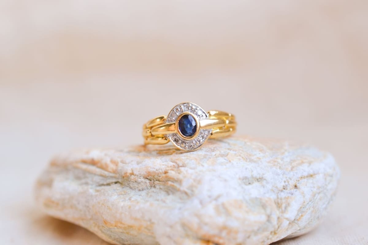 Bague Saphir et Diamants monture maillons - bague ancienne