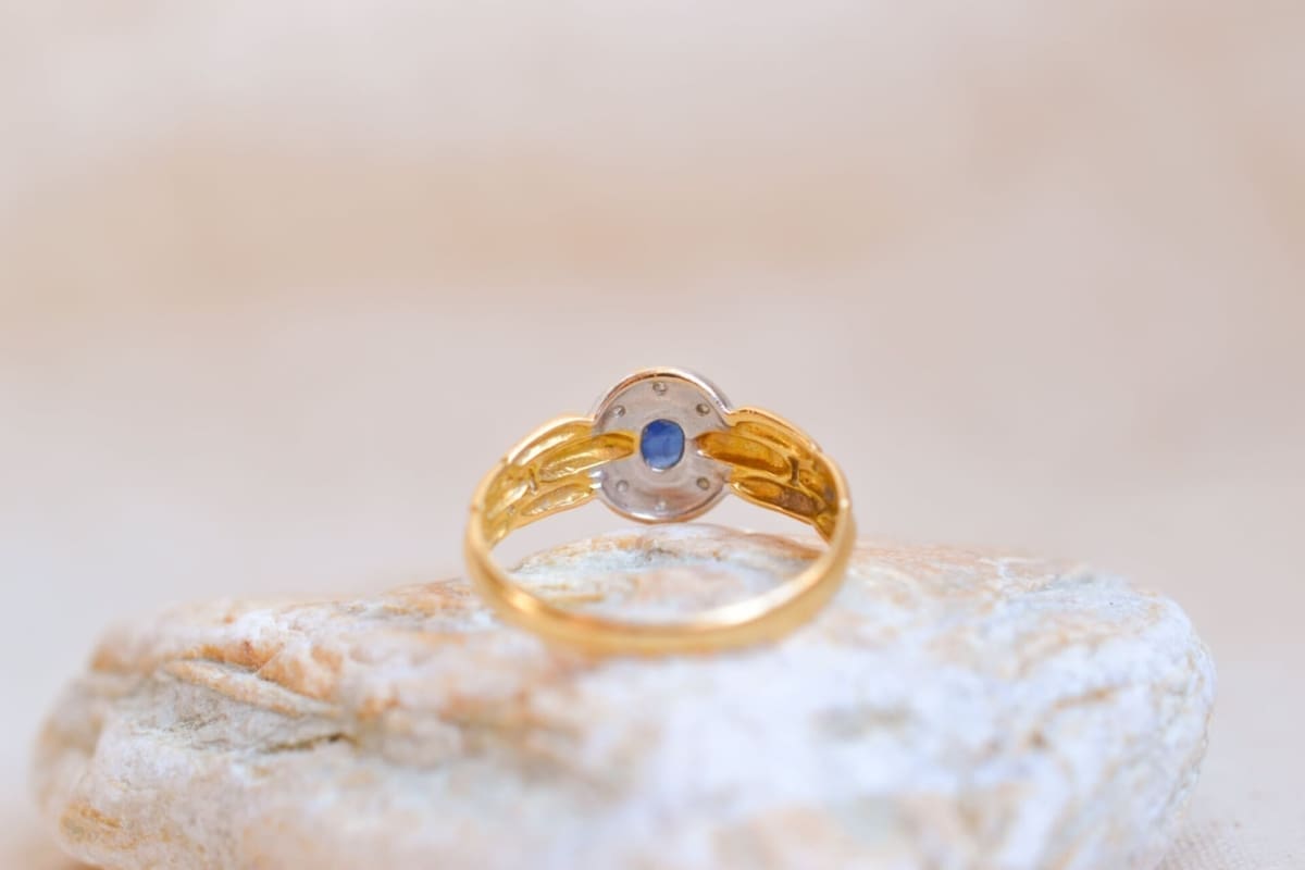 Bague Saphir et Diamants monture maillons - bague unique