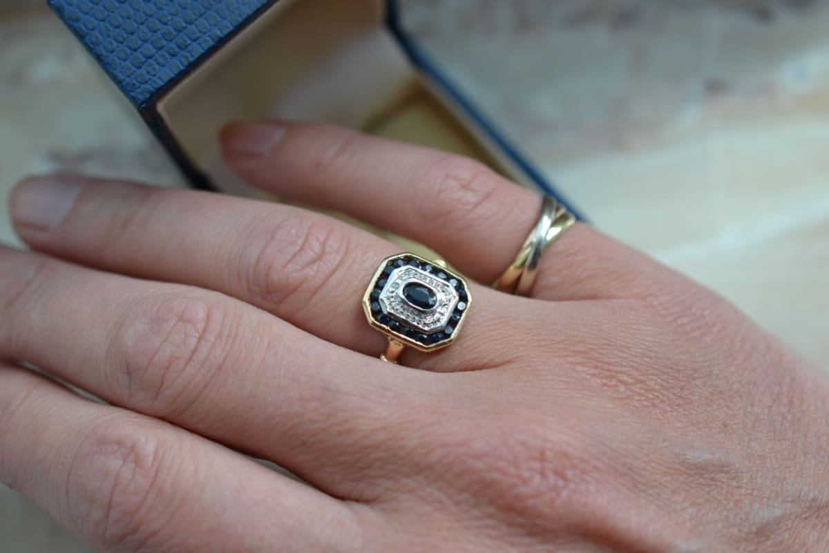 Bague Octogonale Saphirs Diamants