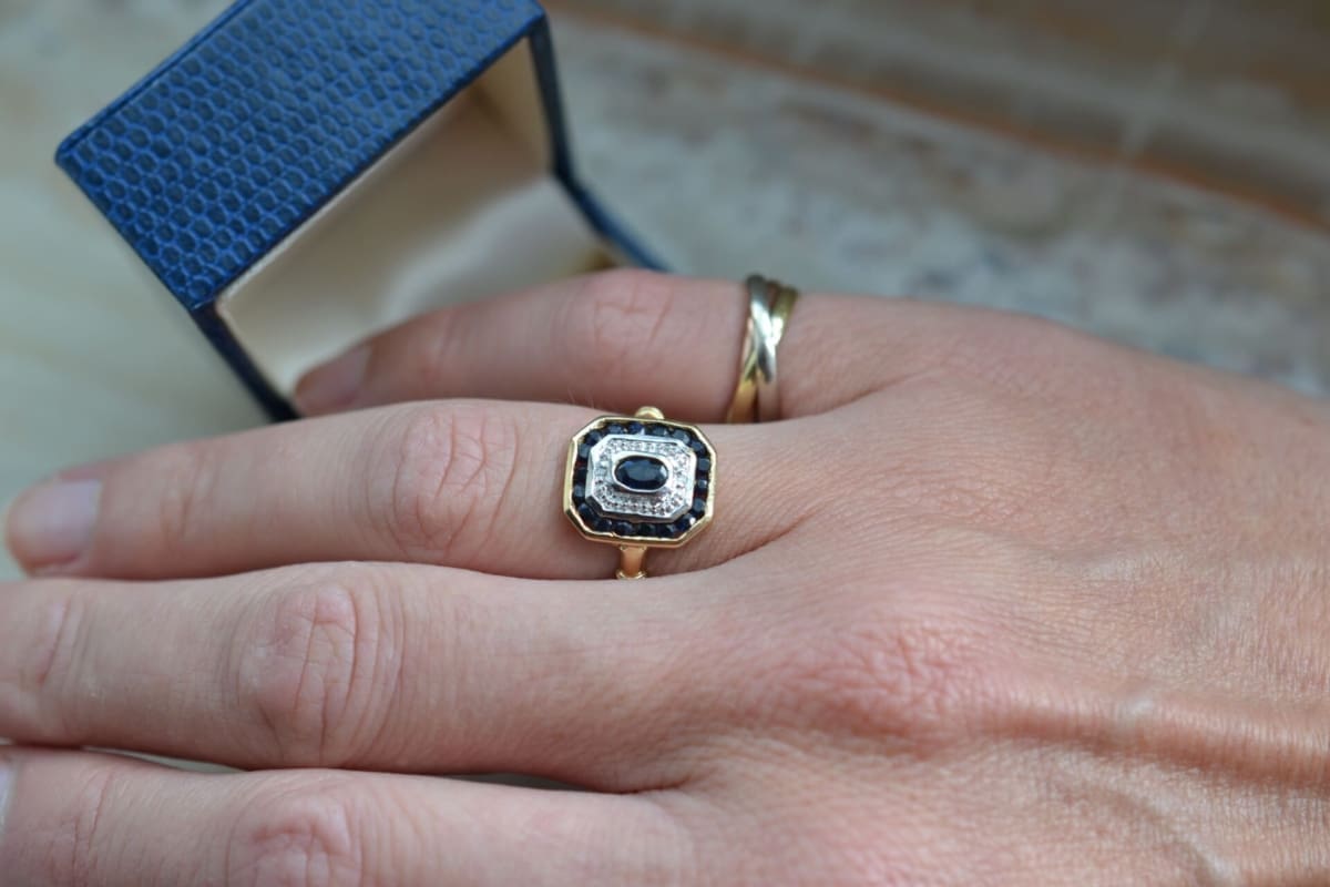 Bague Octogonale Saphirs Diamants