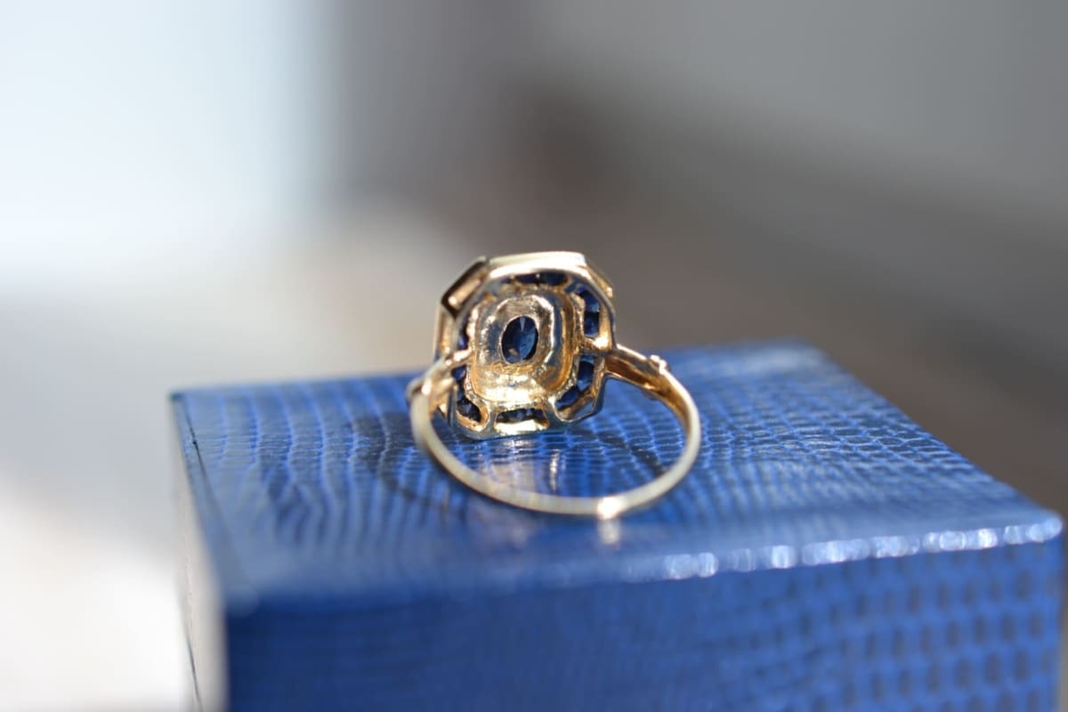 Bague Octogonale Saphirs Diamants