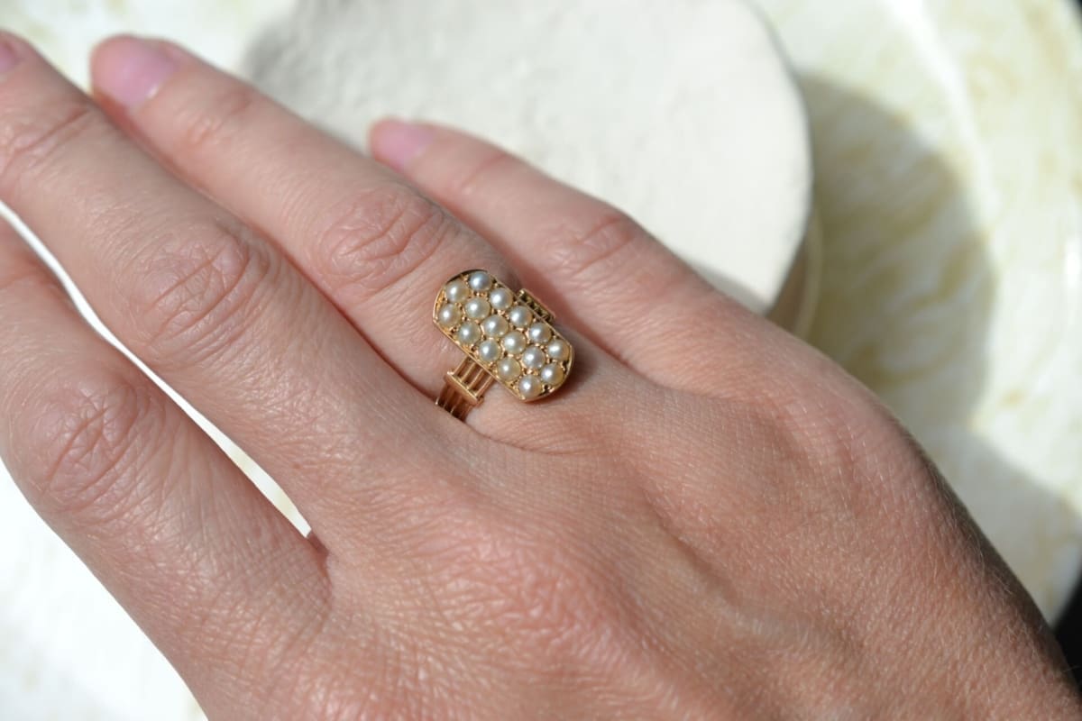 Bague rectangulaire Perles