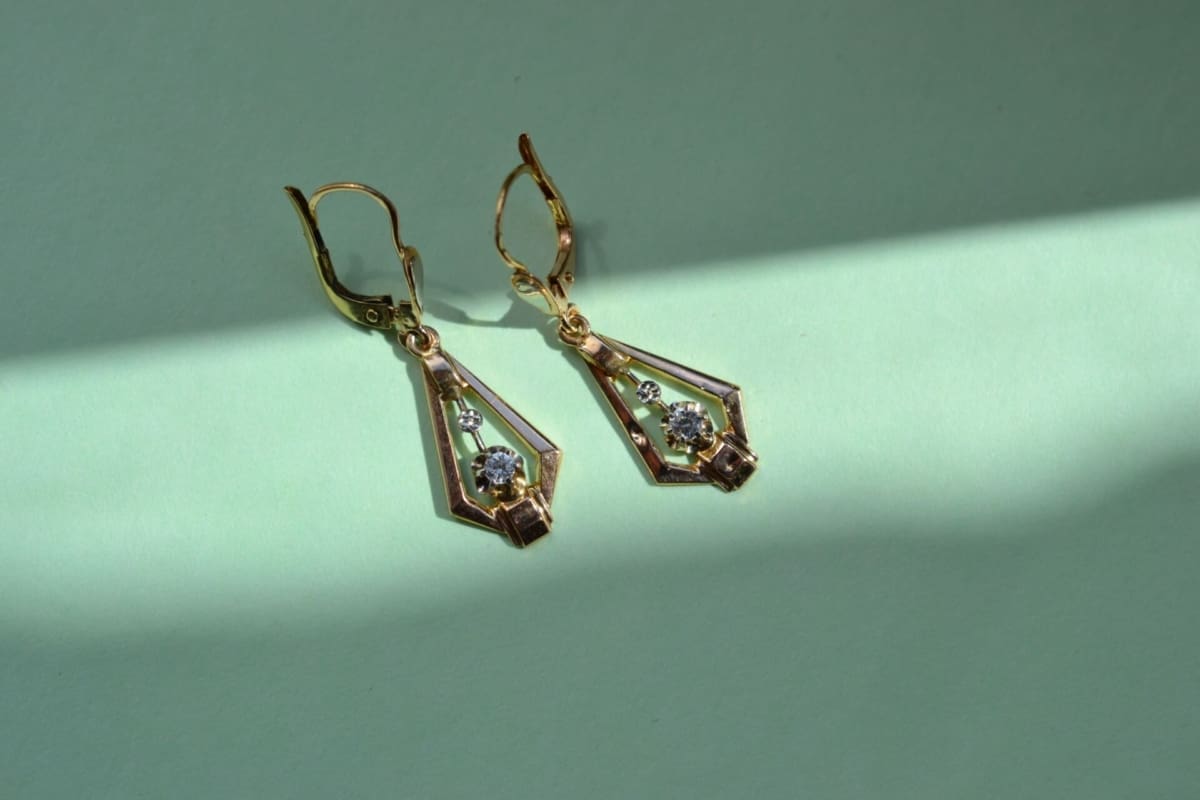 Boucles d'oreilles 2 Ors style Art Déco