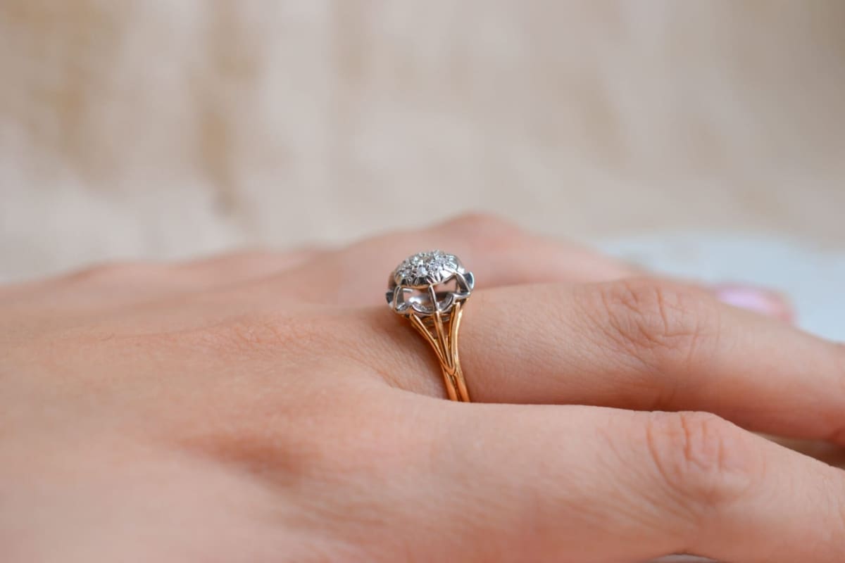 Bague Vintage 2 Ors 18 carats Diamants