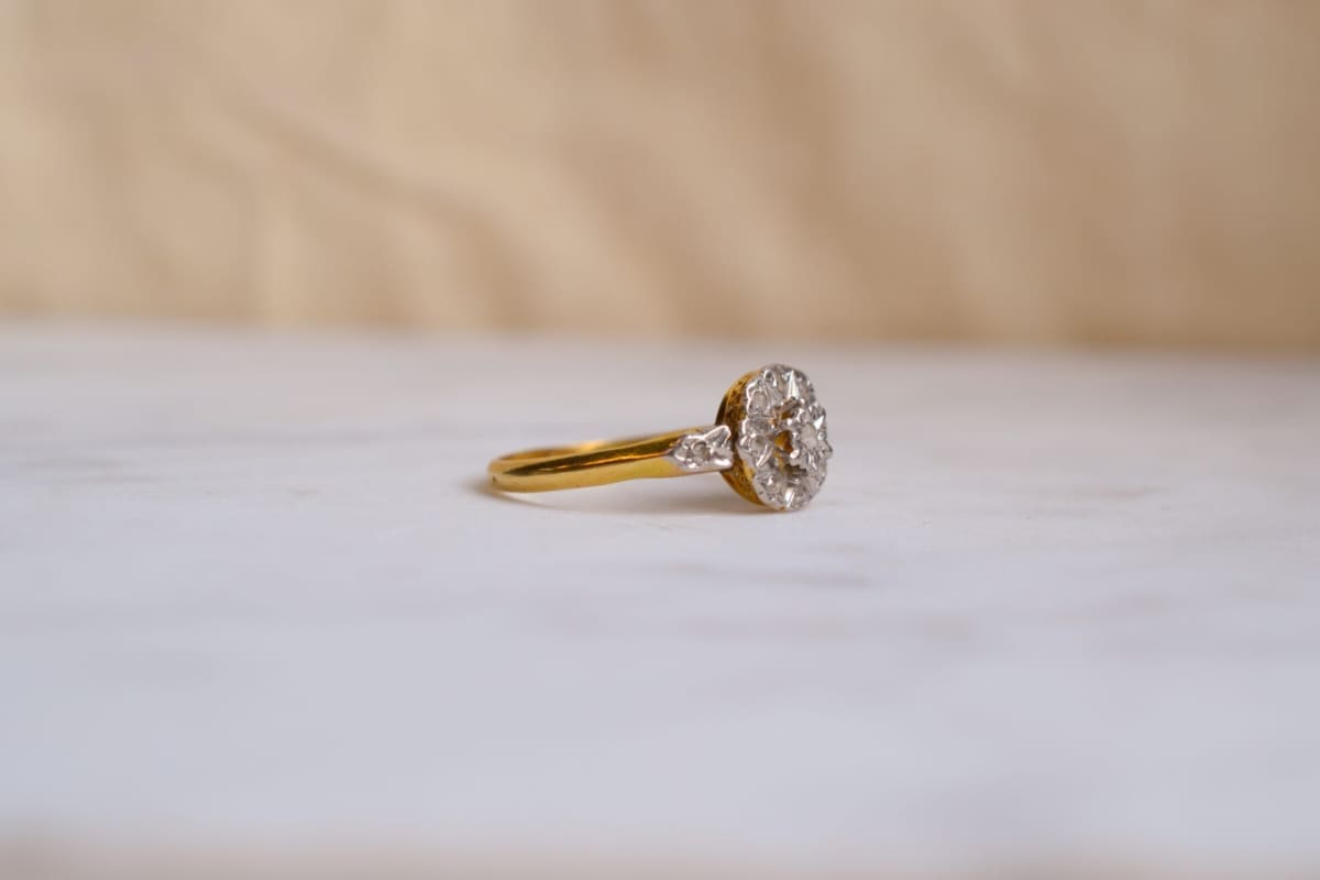 Bague ancienne Art Déco 2 Ors 18 carats Diamants