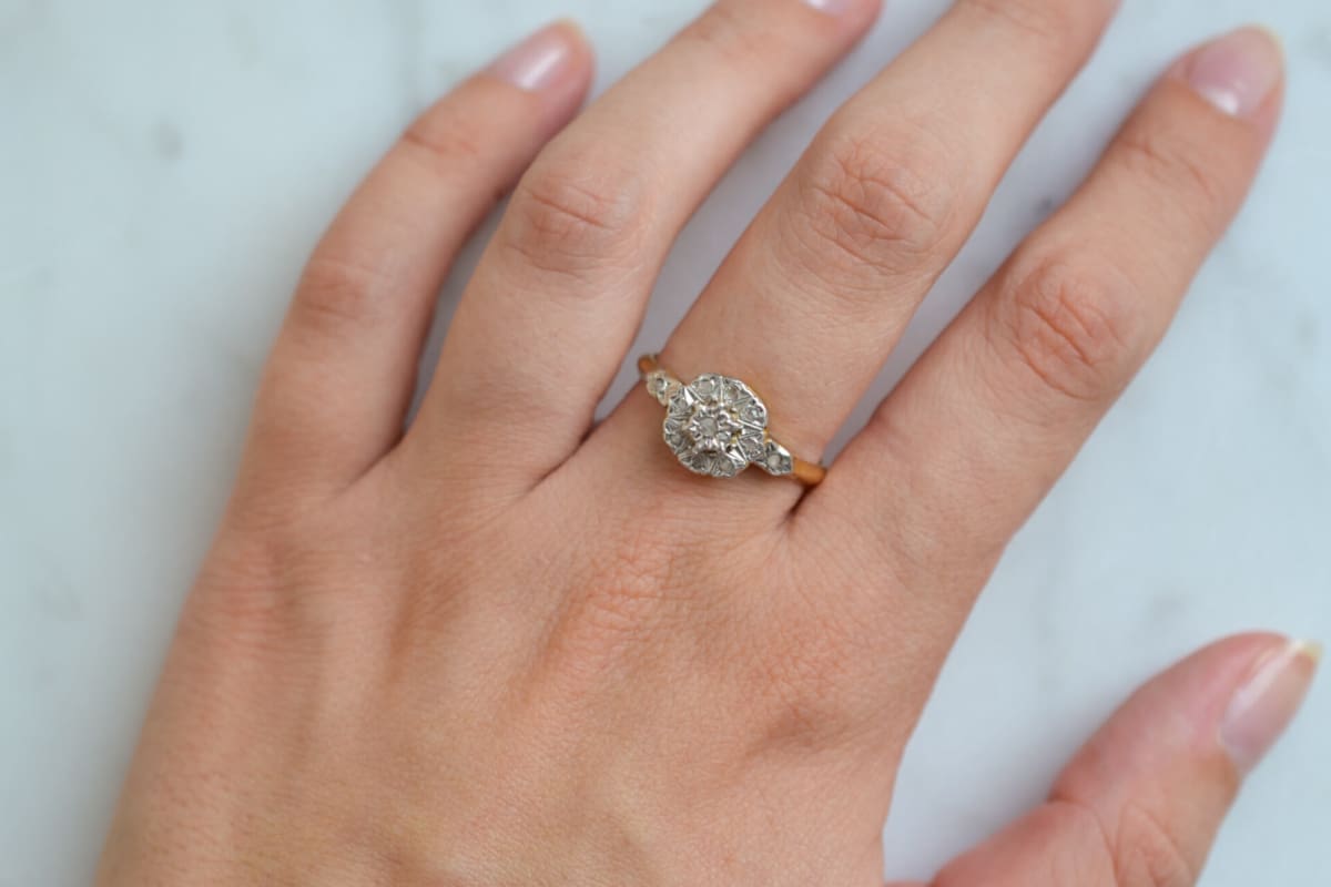 Bague de fiançailles Art Déco 2 Ors Diamants