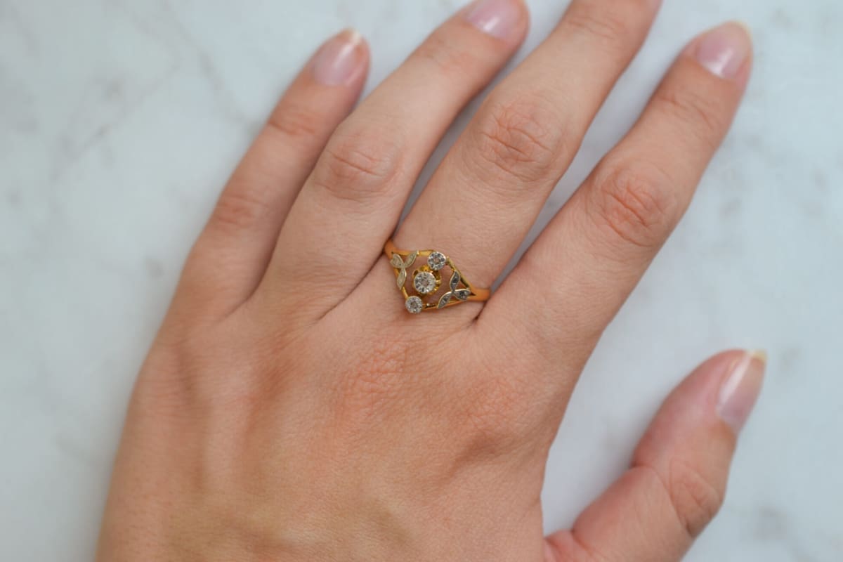 Bague de fiançailles Art Nouveau 2 Ors Diamants