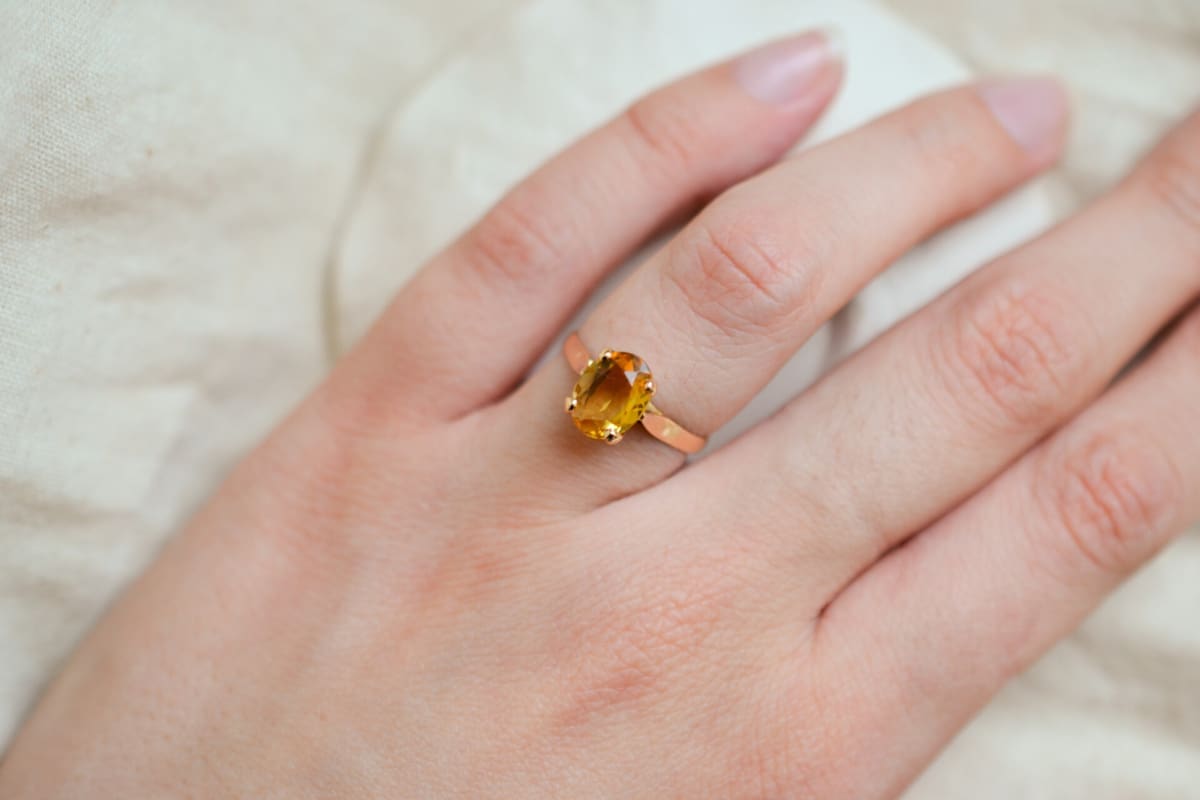 Bague de fiançailles en Or jaune 18 carats sertie d'une Citrine